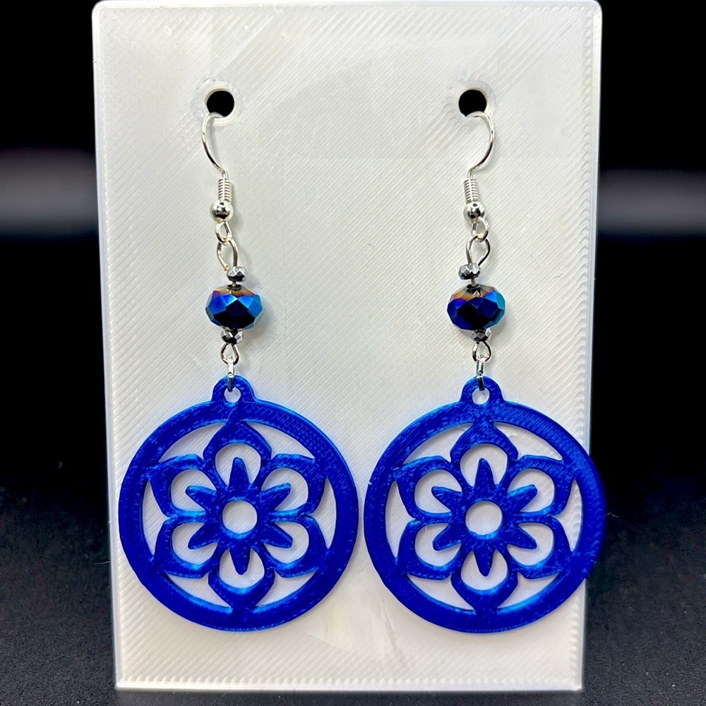Round Flower Earrings - Picture 6 of 7
